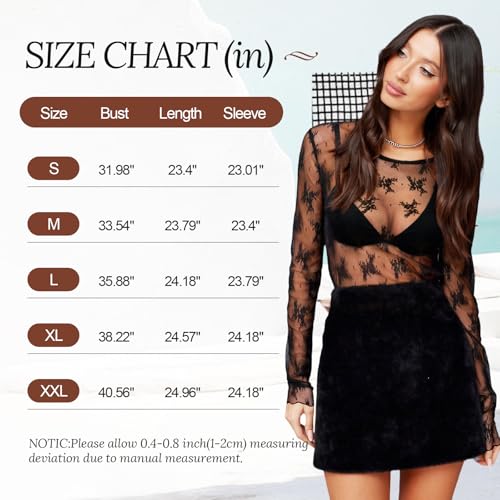 Mesh Long Sleeve Top Women Sexy Lace Sheer Shirts Party See Through Blouses — view 6