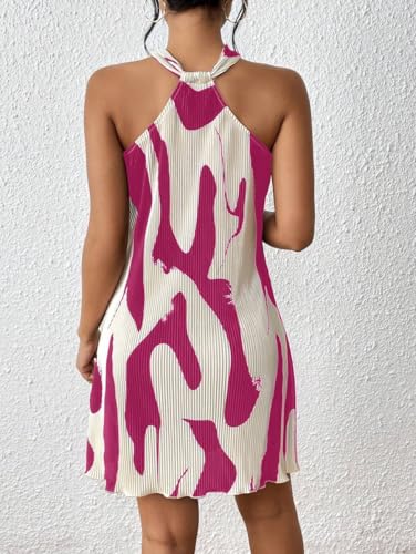 LIGHT DOT Women's Summer Dress Printed Halter Neck Mini Casual Pleated Sundress Party Date Outfit2