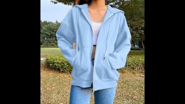 JiXiang Womens Lightweight Hoodies Full Zip Up Oversized