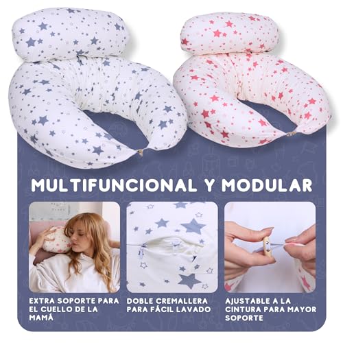 HOME DESIGN & CONFORT® Cojín de Lactancia XXL con Tela 100% de Algodón | Almohada para Embarazada con Relleno Lavable (Blanco y Rosa) - imagen 2