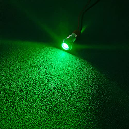 GUUZI 6pcs 8mm Voyant LED 220-230V Signal Lumineux étanche Panneau Métallique Voyant LED Montage sur Panneau Tête Plate Avec Fils Coque Argentée (Vert)