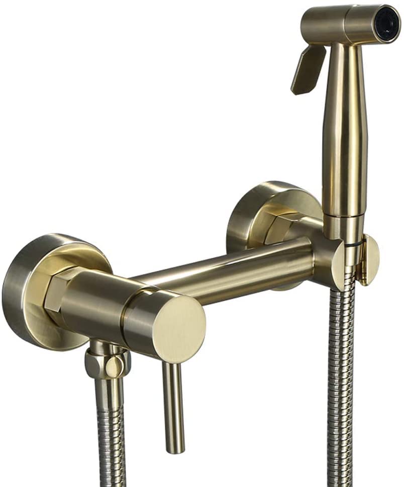 Bidet eau chaude et froide douchette WC laiton brossé or jet pression