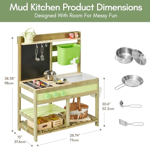 Image of Giant bean Mud Kitchen for Kids Outdoor, Wooden Kitchen Playset with | 4.8L Large Water Tank Sink, Sand and Water Table Toy with Pots,Pans & Kitchen Accessories, Pretend Playset for Boys Girls 3+