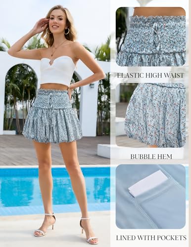 Women's Floral Short Skirt Bubble Mini Skirts Summer Casual Beach Skirt3