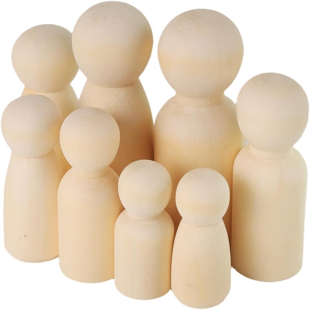 Set of 100 Unfinished Wood Peg Dolls, 4 Size Natural Wooden Figures Peg People for DIY Painting, Decoration, Craft Art Projects