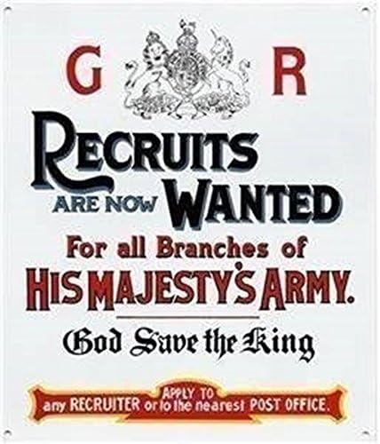 Recruits Wanted for His Majestys Army enamelled steel sign