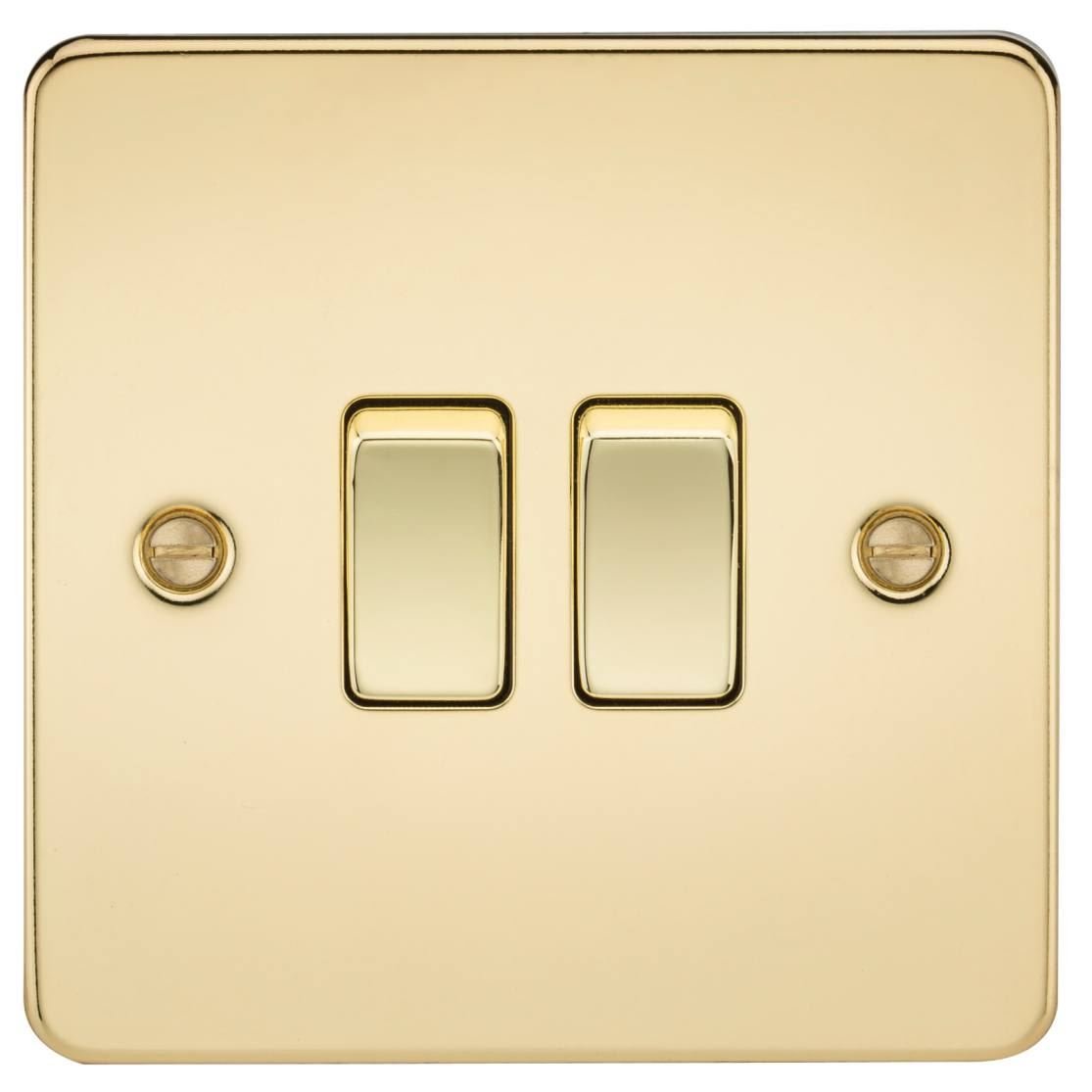 Knightsbridge Flat Plate 10A 2G 2 Way Switch - Polished Brass