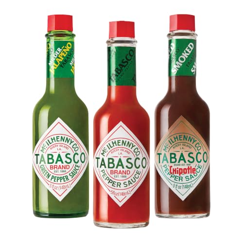 Image of TABASCO Brand Hot Sauce Variety Pack, Original Red + Green Jalapeno + Chipotle (Pack of 3), Classic Pepper Sauces for Every Cuisine in 5 oz Bottles, Mild to Smoky Heat Range