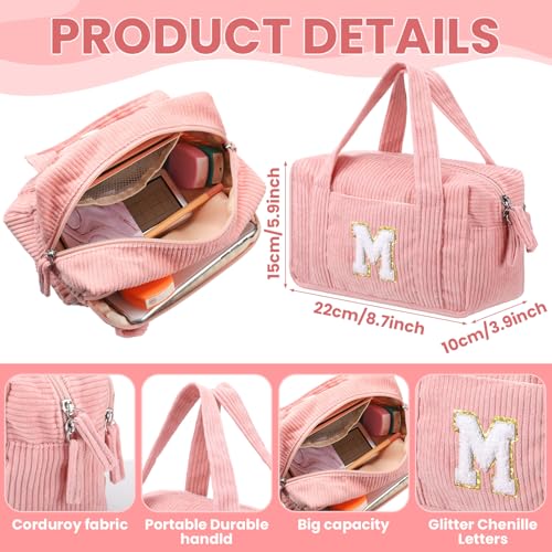 Image of Sherr Large Pencil Pouch Pink Pencil Case Initial Pencil Pouch Preppy Cute Pencil Bag Aesthetic Corduroy Pen Case Capacity Zipper Stationery Bag Gift Ideal for Women(M)