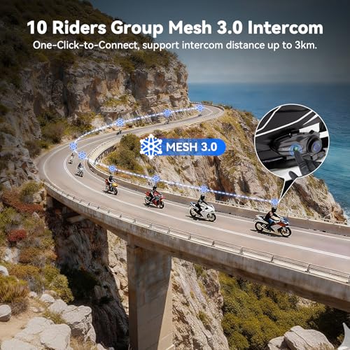 XGP X10 10 Riders Group Mesh Motorcycle Intercom, 3000m Motorcycle Bluetooth Headset V5.3 with Audio Multitasking/Music Sharing, Helmet Communication Systems for ATV/Snowmobile/Ski, 2 Pack by XGP - Image 2
