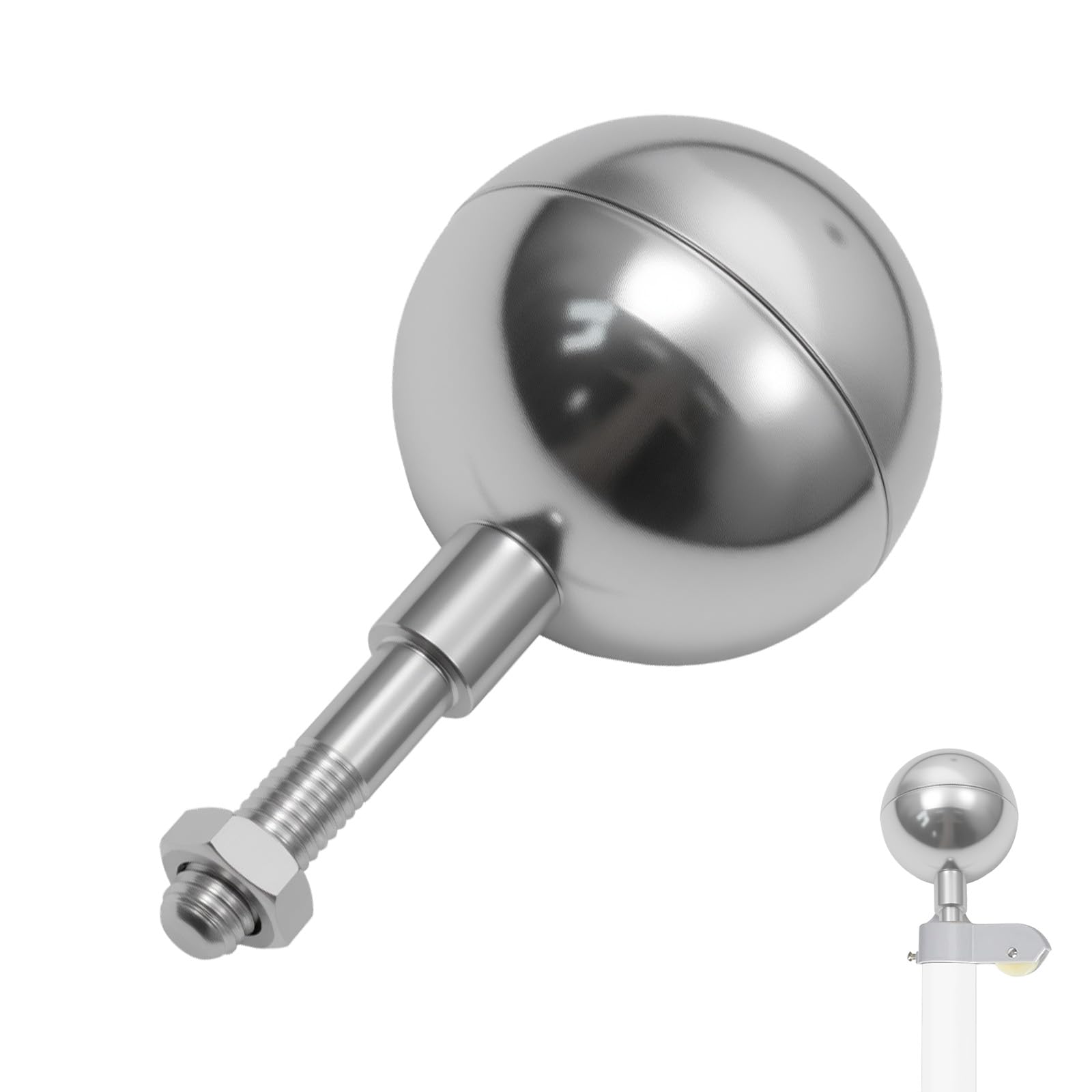 Flag Pole Ball Topper for Outdoor, Sliver Flagpole Ball Topper Finial Replacement Weatherproof Flagpole Accessories Parts-image-16
