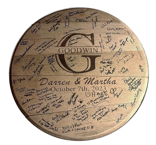 Personalized Wedding Guestbook Alternative - Solid Wooden Centerpiece Made from a Real Bourbon Whiskey Barrel Head - Beautiful Decoration for Weddings - Made in The USA