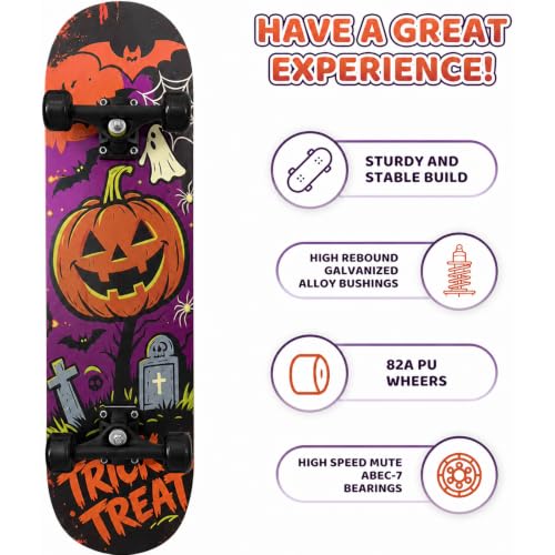 Image of Nattork 31 Inch Complete Skateboard, Standard Skateboards for Beginners, Wood 9 Layer Canadian Maple Trick Skate Boards for Boys Girls Youth Teens Adults