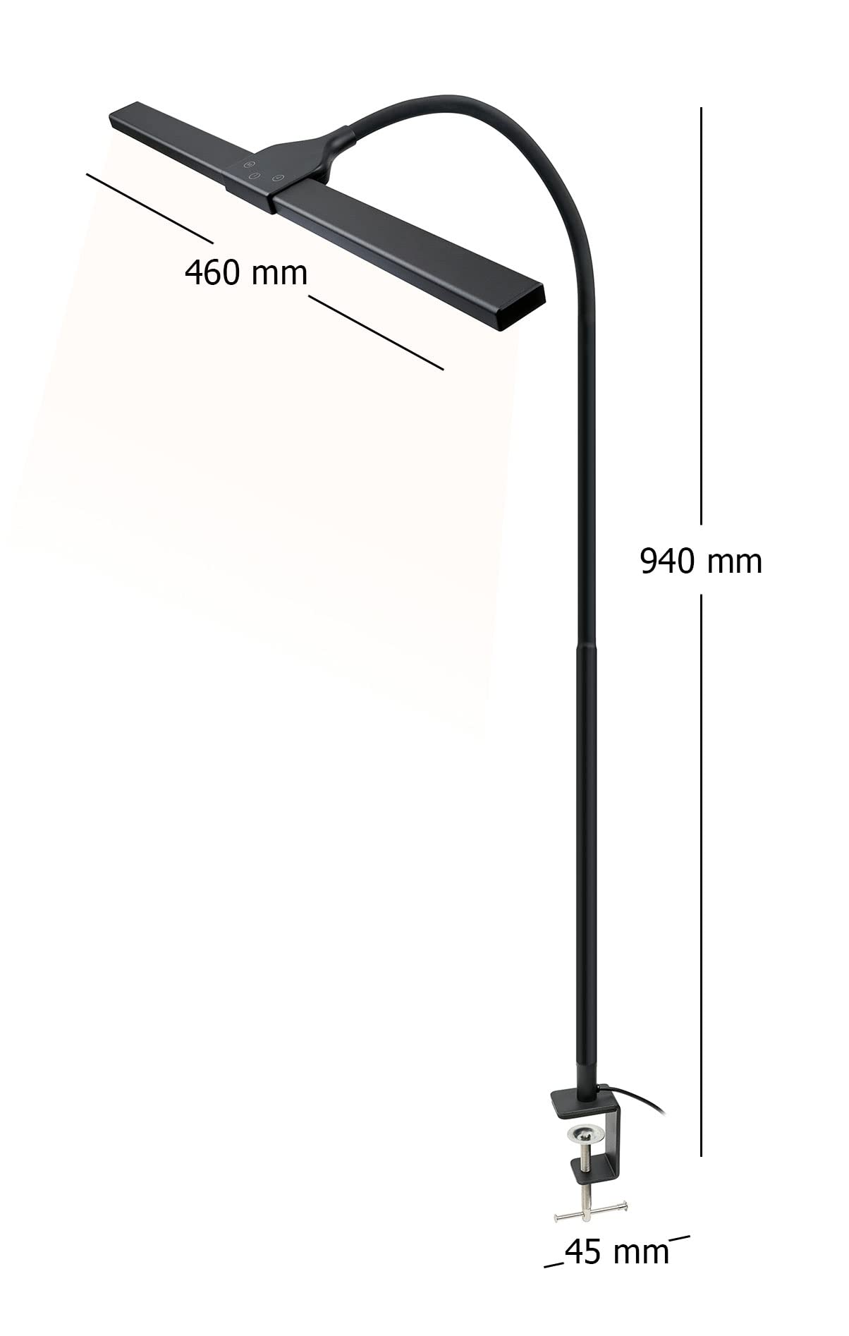 SCHWAIGER 658156 - Lampada da scrivania a LED, lampada da ufficio, con sensore touch a collo di cigno, porta USB, clip a vite