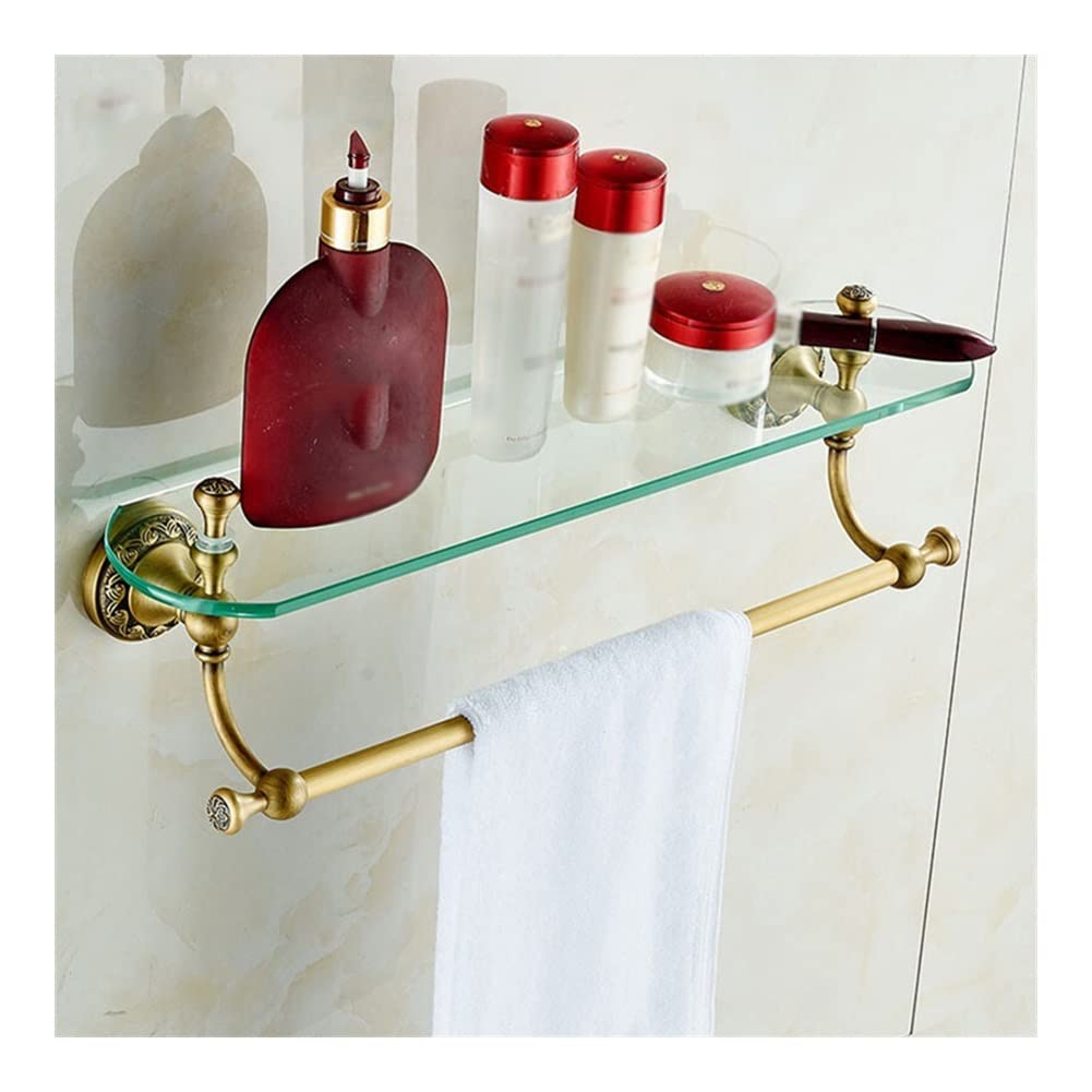 Caddy de Douche Porte-Serviettes Double en Verre Doré Étagère Salle de Bain