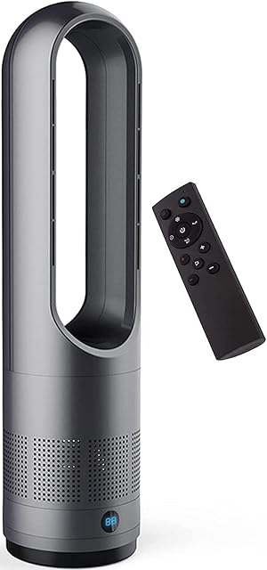 KTYX Bladeless Heater Fan Cooler - Tower Fan with Remote Control/timer - 80° Oscillating Cooling Oscillating Fans - Tower Electric Fan for Bedroom, Living Rooms, Kitchen, Office ( Color : Black )
