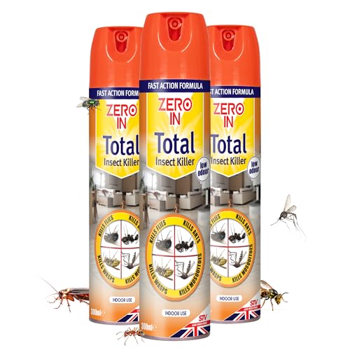 Zero In Total Indoor Insect Killer – Knockdown Action for Indoor Flying & Crawling Insects – Low Odour, Stain-Free Bug Spray - Suitable for Home Use - 300ml X3 Pack