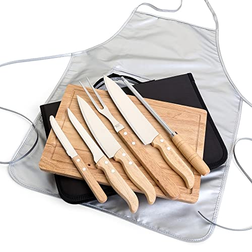 Genérico Kit de Churrasco 8 Peças com Tábua de Bambu