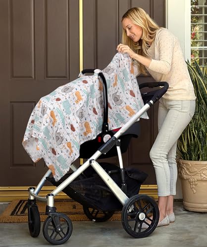Image of Metplus Car Seat Cover Baby boy, 100% Muslin Cotton Infant Carseat Covers, Lightweight Breathable Car Seat Canopy, Summer Stroller Sun Shade, Newborn Travel Essentials(Animal Party)