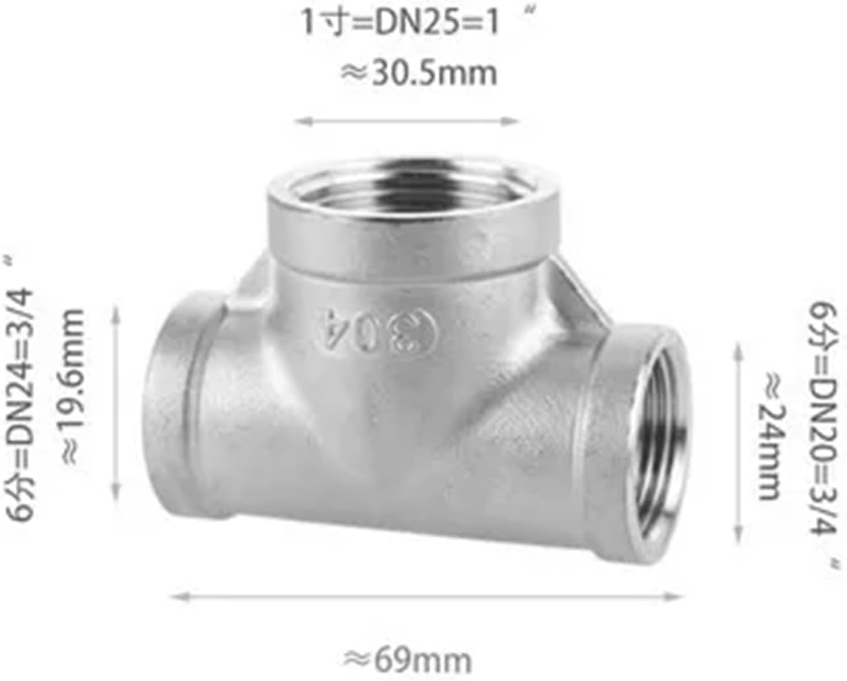 304 stainless steel reducing tee 1/2 to 3/4 to 1 inch reducing reducer reducer adapter fittings(Tan)