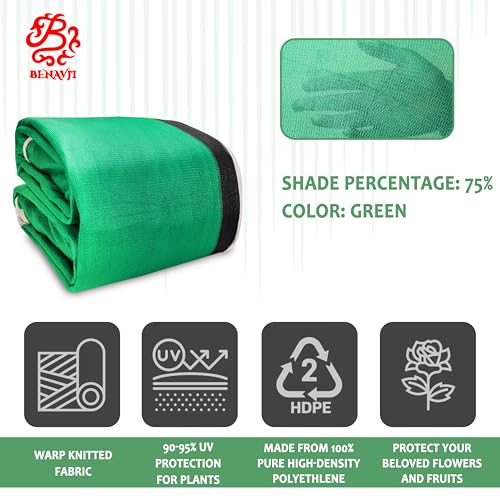 Image of BENAVJI High Density Multipurpose Niwar Shade Net Green Sun Shade Sail Square Canopy for Balcony & Garden 75% Protection from Sun & UV Rays 30X20 FEET
