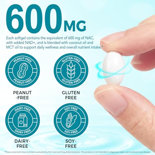 Image of NAC Supplement 600mg, 300 Softgels NAC with NAD+ & MCT Oil N-Acetyl Cysteine Supplement with Coconut Oil Vegetarian Capsules for Antioxidant Supports Liver & Energy Non-GMO Gluten Free