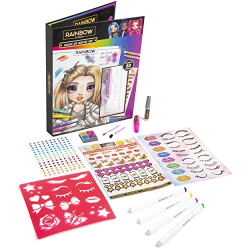 Rainbow High Makeup Artist Set - Contains Art Pad Full of The Rainbow High Girls, Gemstones, Stencils, Sticker Sheets & More. Kids Travel Activity Packs - Fashion Design for Kids