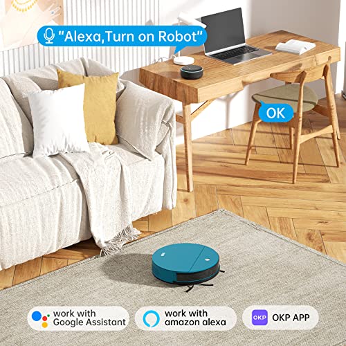 OKP K3P Robot Vacuum Cleaner 3000Pa Suction Power, Wi-Fi/APP/Alexa, 150Mins Runtime, Self-Recharging, Quiet Robotic Vacuum for Pet Hair, Hard Floor, Carpet, Blue 6 OKP K3P Robot Vacuum Cleaner 3000Pa Suction Power, Wi-Fi/APP/Alexa, 150Mins Runtime, Self-Recharging, Quiet Robotic Vacuum for Pet Hair, Hard Floor, Carpet, Blue - Image 4