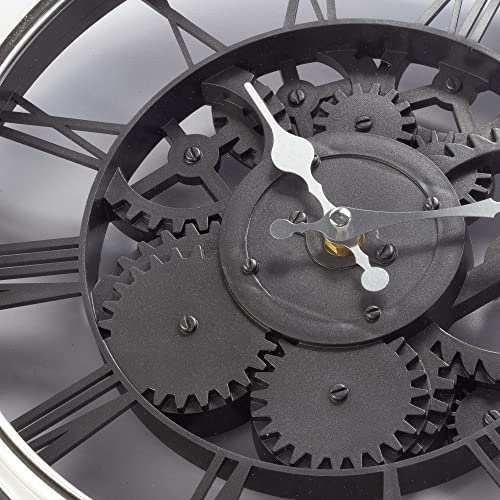 Park Madison 11.75 Inches Large Vintage Round Gear Design Wall Clock, Oversized Roman Numeral Silent Clock With Tempered Glass For Livingroom Or Office Decoration, 13873 #TOP1