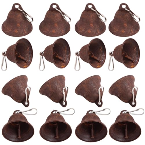 MCPINKY Rusty Craft Bells 34PCS Rusted Vintage Bells 1.7Inch Small Bells Bulk with Spring Hooks for Antique House Wind Chimes Halloween Decorations