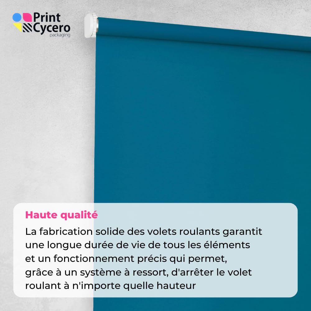Store Enrouleur à Ressort - Automatique Tamisant - 100 x 230 cm Turquoise - Store à Tirage Central - Rideau Standard à Tirage Manuel