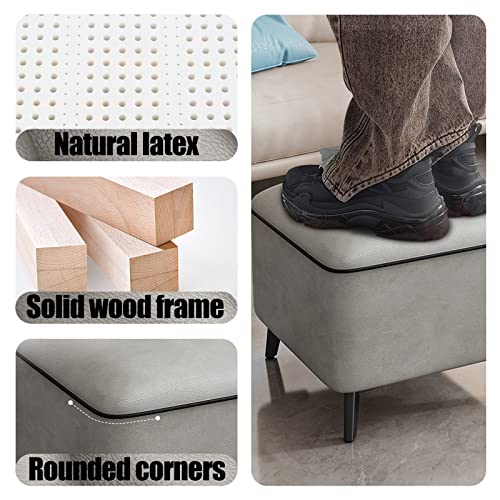 Tabouret ottoman carré touffeté gris clair pour chambre et salon