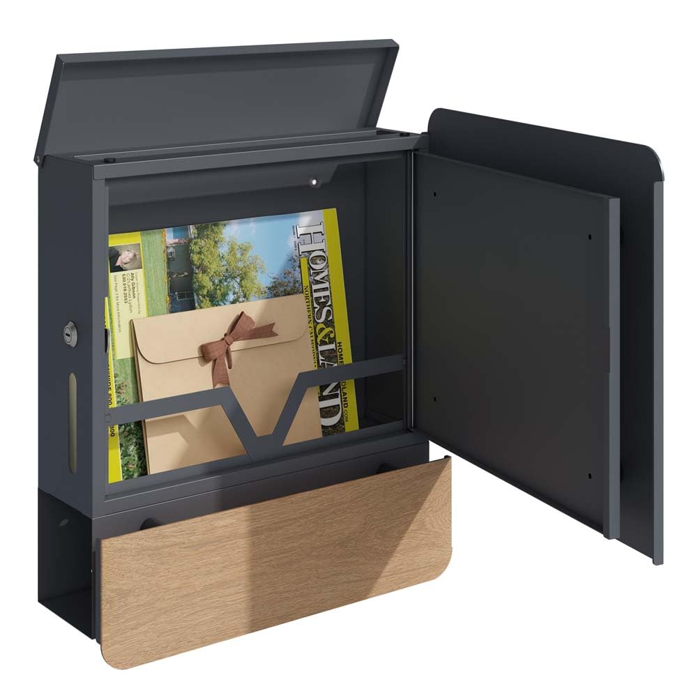 SCHARTEC Briefkasten SPB-4 helles Holz Design mit Zeitungsfach modern & groß Wandbriefkasten Postkasten