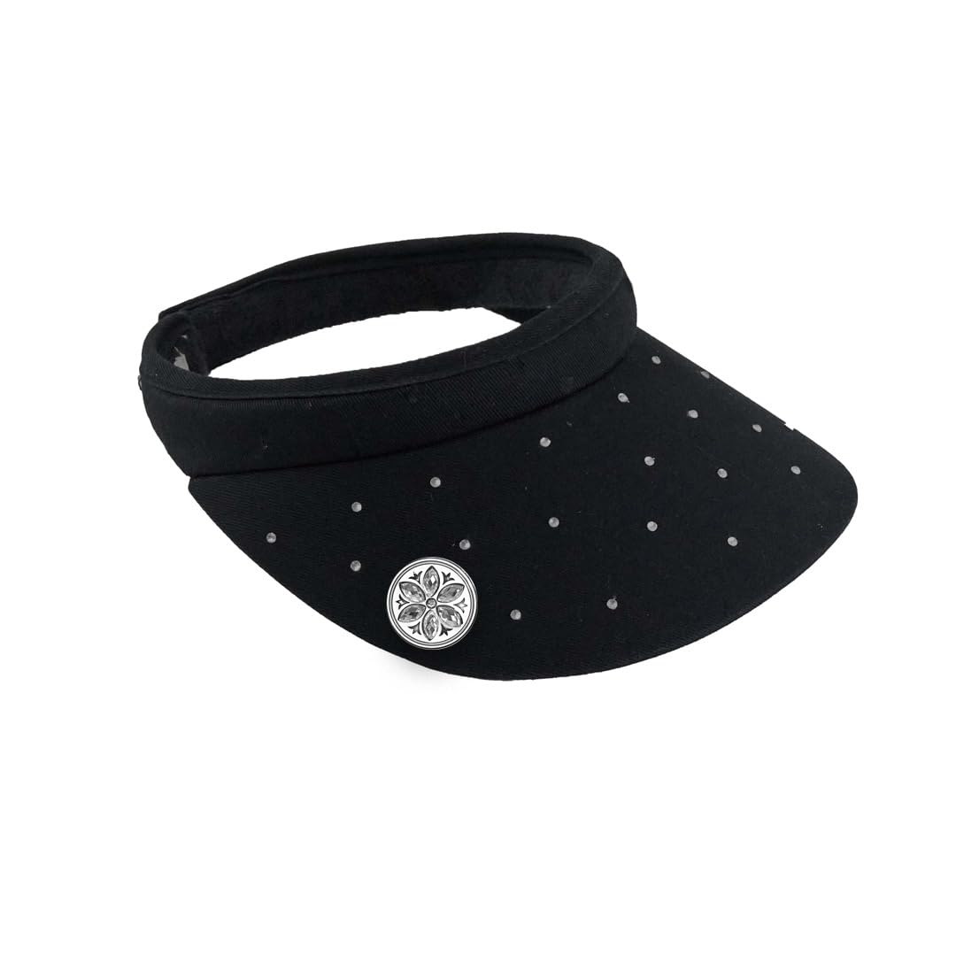 Surprizeshop Women's Black - Crystal Golf Visor | Clip Style | Crystal Design | Built In Magnet | Comes With Hand Enamelled 25Mm Ball Marker | Rigid Peak | Multiple Colours | Golf Visor | Tennis Visor | Black