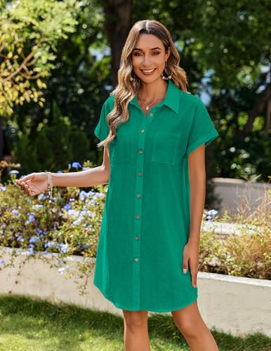 Image of Zeagoo Summer Dresses for Women 2026 Cotton Button Down Short Sleeve Tshirt Dresses Casual Mini Beach Dress