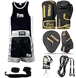 PSS Boxhandschuhe 1025 Boxhandschuhe 1117 Focus Pad Rope Wrap Schlüsselanhänger Professionelles Trainingsgerät 6-teiliges Set Muay Thai Kickboxen 113,4 g (1117 Gold/Schwarz, 3–4 Jahre)
