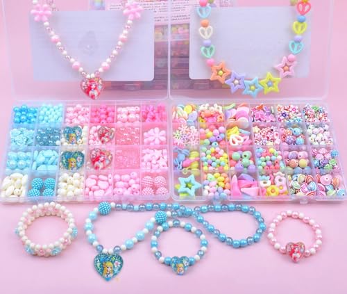 Buccvut おもちゃ 女の子 誕生日 プレゼント ランキング DIY材料 ビーズ 手作り メイキングトイ 女の子 ギフト クリスマス ハンドメイド ネックレス ブレスレット おもちゃ (B)