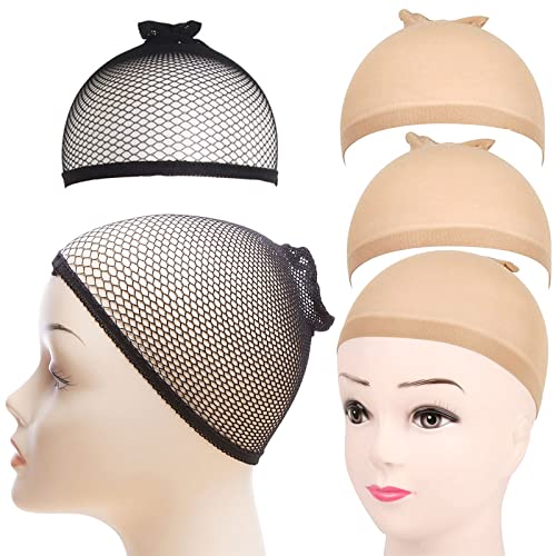 3 peças bonés de peruca respirável, bonés de peruca de malha nu para cabelo comprido, 2 nu, bege natural e 1 preto malha, caneca para o cabelo para mulheres e homens