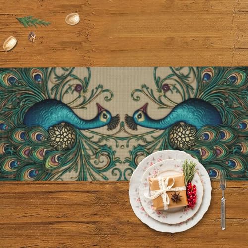 Chemin de table paon en lin la solution pour embellir votre cuisine à Noël