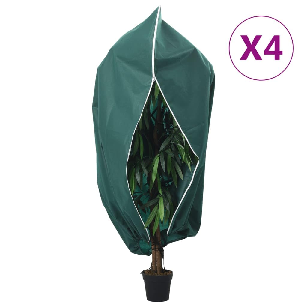 4 STK. Wintervlies mit Reißverschluss Winterschutz für Pflanzen Winter Frostschutz Pflanzenschutz Kälteschutz Pflanzenschutzsack 70 g/m² 3,14x2,5 m Grün Garten Möbel