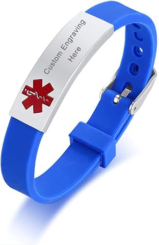 Pulsera de identificación de alerta médica personalizada HEABY con grabado personalizado, pulsera de silicona ajustable, regalo personalizado para