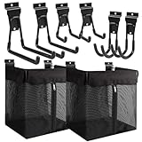 ZORUNNA 2PCS Slatwall Basket with Zipper, 6 PCS Heavy Duty Hooks, 16x15x11 Inch Slatwall Accessories, Easy to Install Garage Storage Mesh Basket for Shop Gym Toy Display Storage.