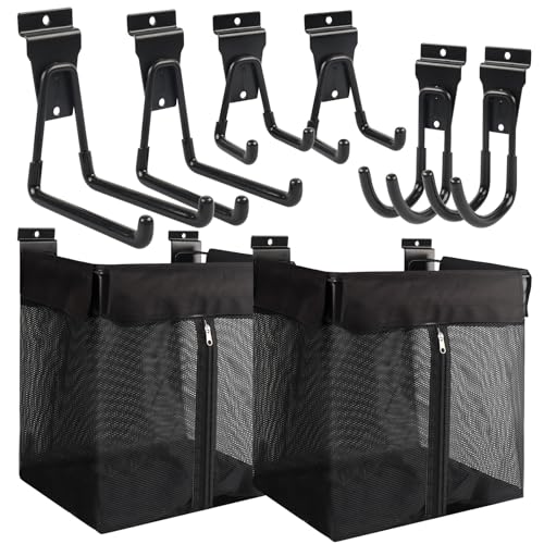 8 Pcs Slatwall Baskets Kit, Slatwall Accessories with Slat Wall Hooks | Front Zipper Access, Breathable Mesh, Steel Frame, Easy Slatwall Install, For Garage Shop Gym Toy Display Home Storage