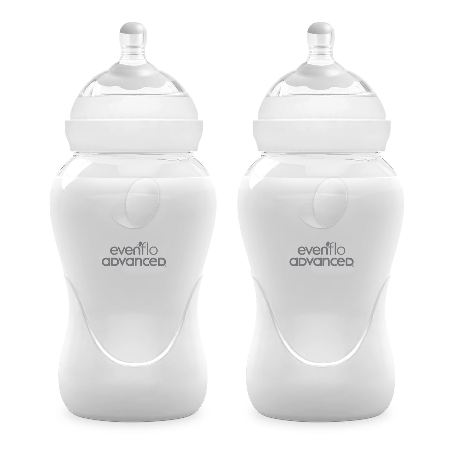 Evenflo Advanced Biberón Anticólicos Avanzado, Cuello Ancho, Transparente, 270ml, 2 Piezas, Flujo Medio, Silicón Grado Alimenticio, Sistema Doble Válvula, para Bebés desde 3 Meses Bebé