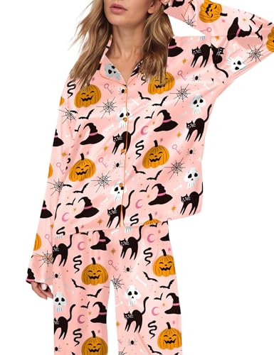 Image of SHESHOW Satin Pajamas Set for Women Set Long Sleeve Button Down Pjs Sets 2 Piece Loungewear Animal Sleepwear XS-XXL