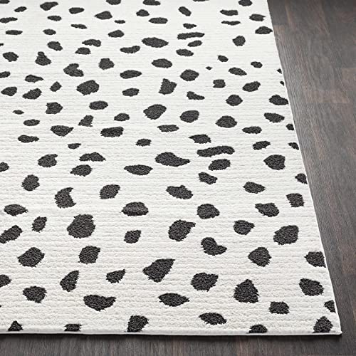 Hauteloom Tariffville Dalmation Spotted Living Room Bedroom Nursery Area Rug - Animal Print Dalmatian Style - Boho Polka Dot - High Pile Shag - Black, White - 6'7" X 9'6" #TOP7