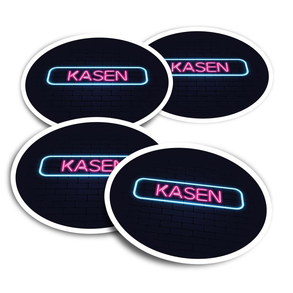 Vinyl Round Stickers (Set of 4) 10cm - Neon Sign Design Kasen Name for Laptops, Tablets, Luggage, Scrap Booking, Fridges #352125