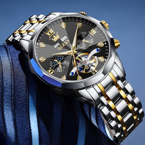 Image of OLEVS Watch Men Mechanical Luxury Classic Fashion Dress Men's Watches Waterproof Stainless Steel Self Winding Watches for Men Large Face Diamond Date No Battery Mens Watch Relojes para Hombres