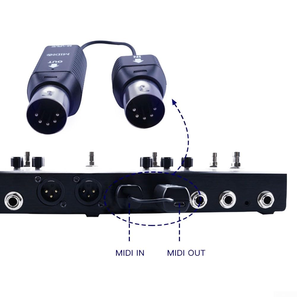 RANRAO Adaptador Inalámbrico MIDI 5 Pines a USB - Baja Latencia (3ms), Alcance 10m, Batería 48H, Plug & Play para Teclados/Sintetizadores/Baterías Electrónicas