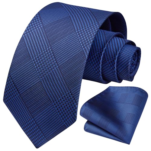 Image of HISDERN Ties for Men Solid Houndstooth Neckties Handkerchief Formal Business Tie & Pocket Square Set Wedding Party